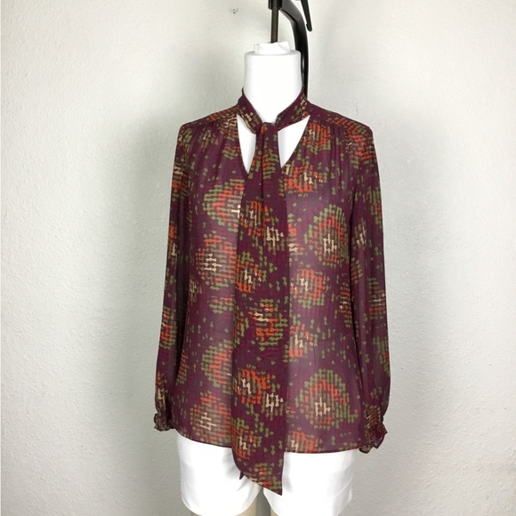 Nine West Womens Blouse Size M Geometric Print Multicolor Long Sleeve Vi… - Picture 2 of 13
